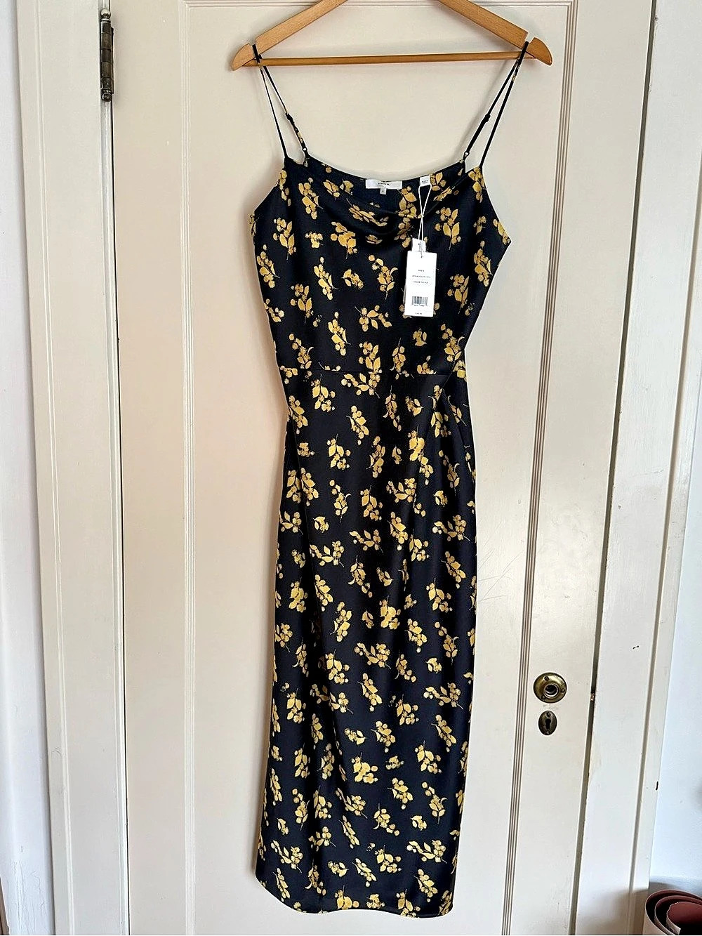 Vince Floral Maxi Dress Black & Yellow Size 8